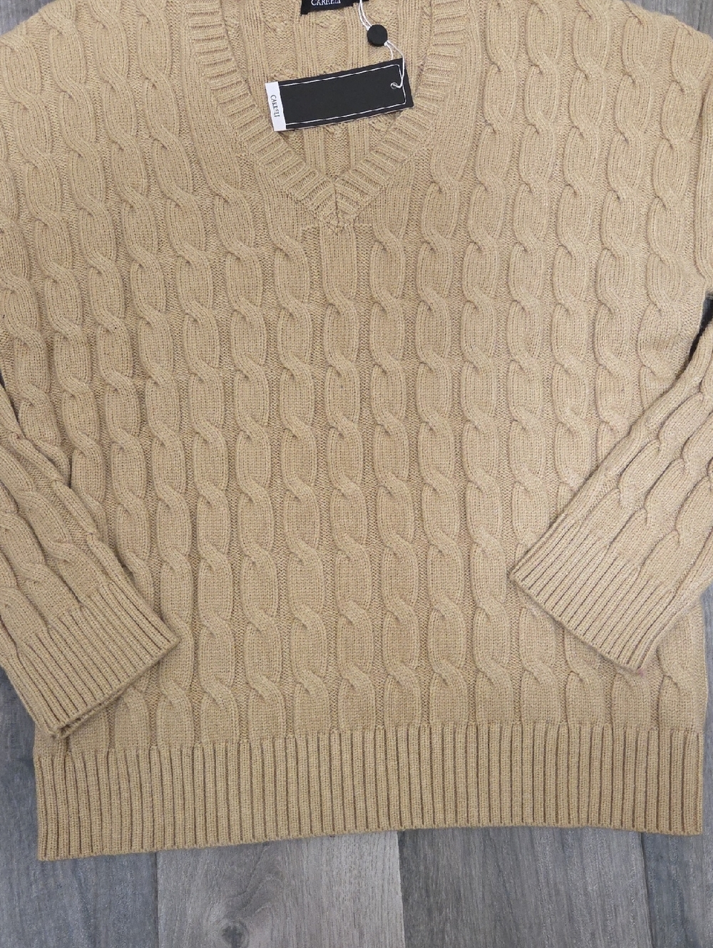NWT Carreli Camel Chunky Cable Knit V-Neck Sweater Y2K Cozy Neutral Preppy - Picture 4 of 8